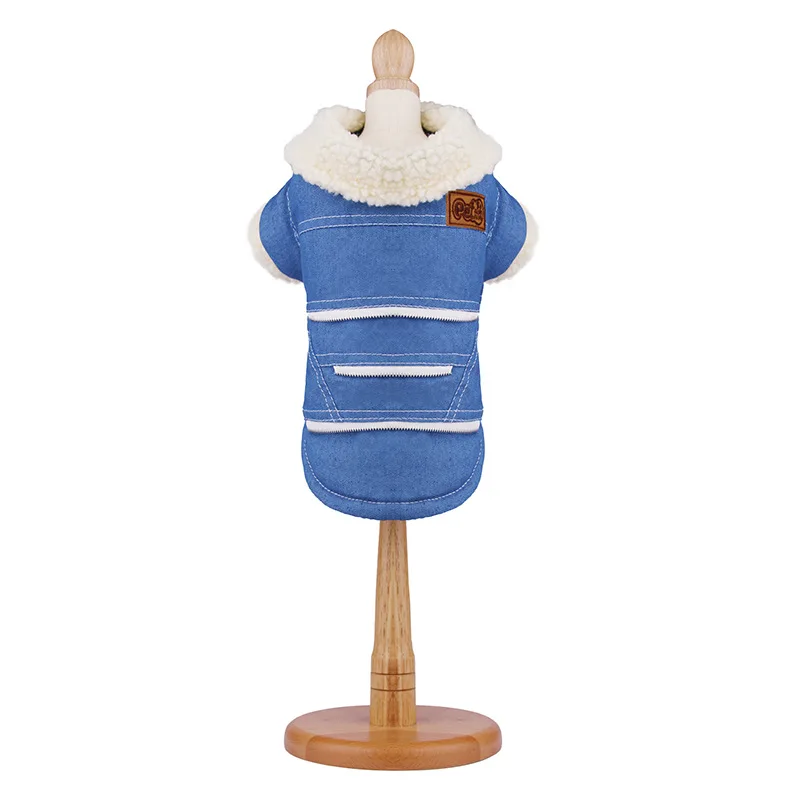 

Autumn and winter new pet clothes jeans dog clothes teddy padded clothes, Dark blue/blue