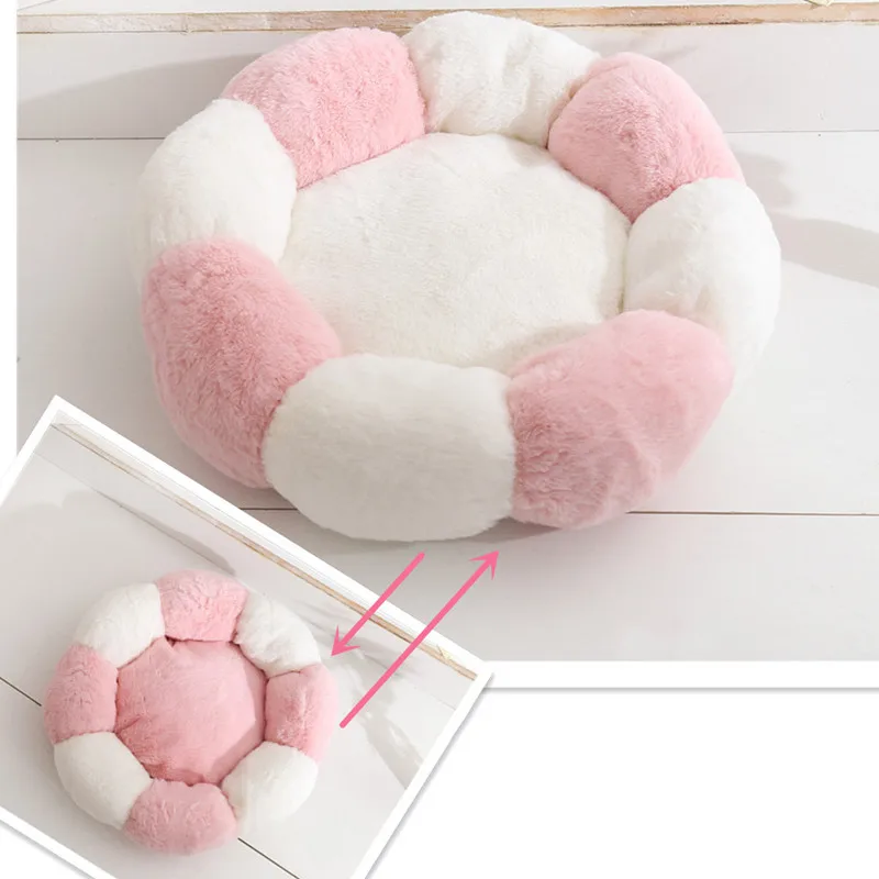 

Super Soft Dog Bed Plush Cat Mat Dog Beds For Dogs Bed Labradors House Round Cushion Pet Product Accessories Velvet Petal Nest, As picture