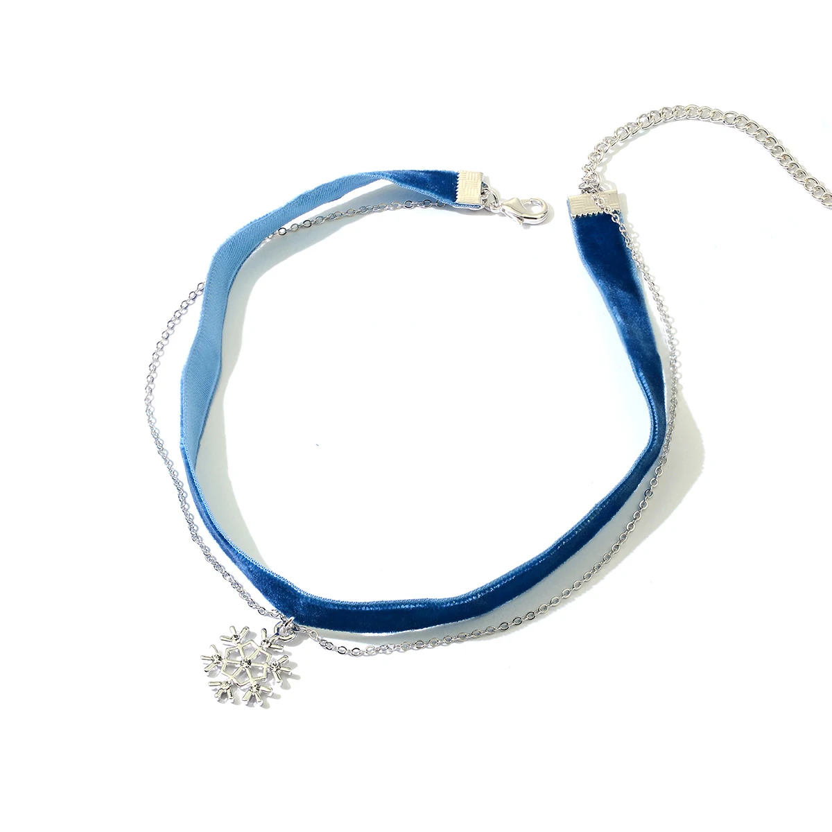 

Charare silver snowflake alloy fabric zircon double layer choker necklace accessories