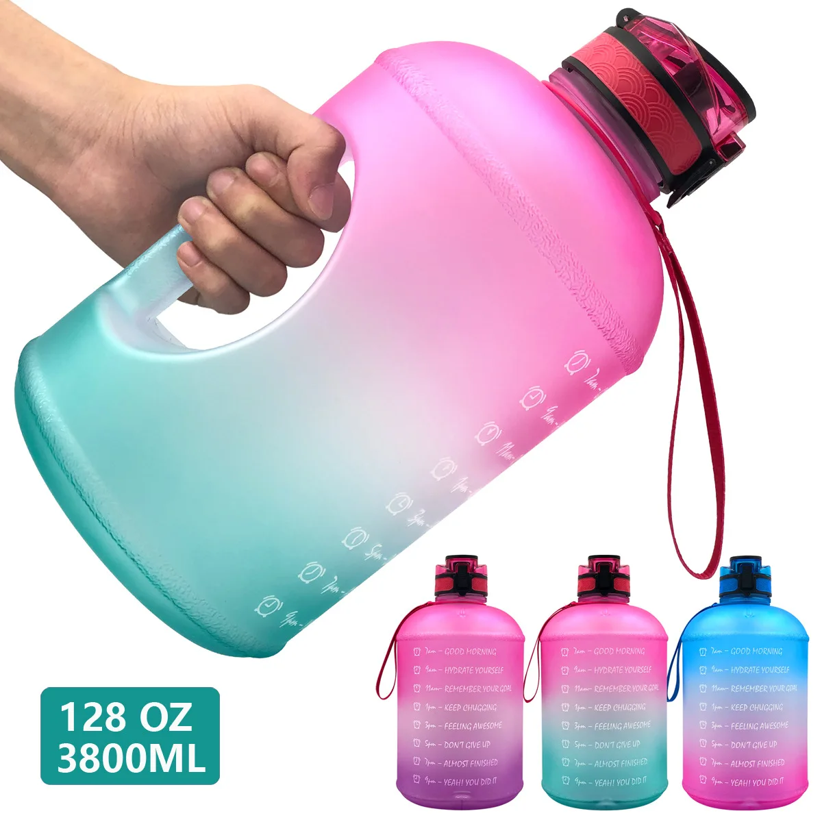 

1 gallon 3.78L 128oz Gallon Water Bottle with Straw Clear Plastic Drinking Bottles GYM Tool Jug BPA Free Sports Cup motivational