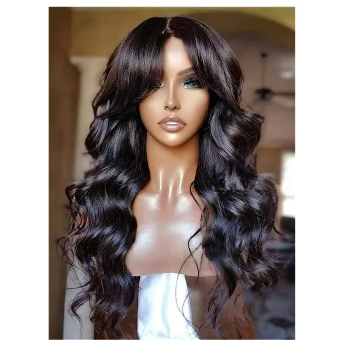 

Loose wave Human Hair hd lace Frontal Wig with curtain bang Cuticle Aligned Raw Hair Vendors Ready To Ship Products