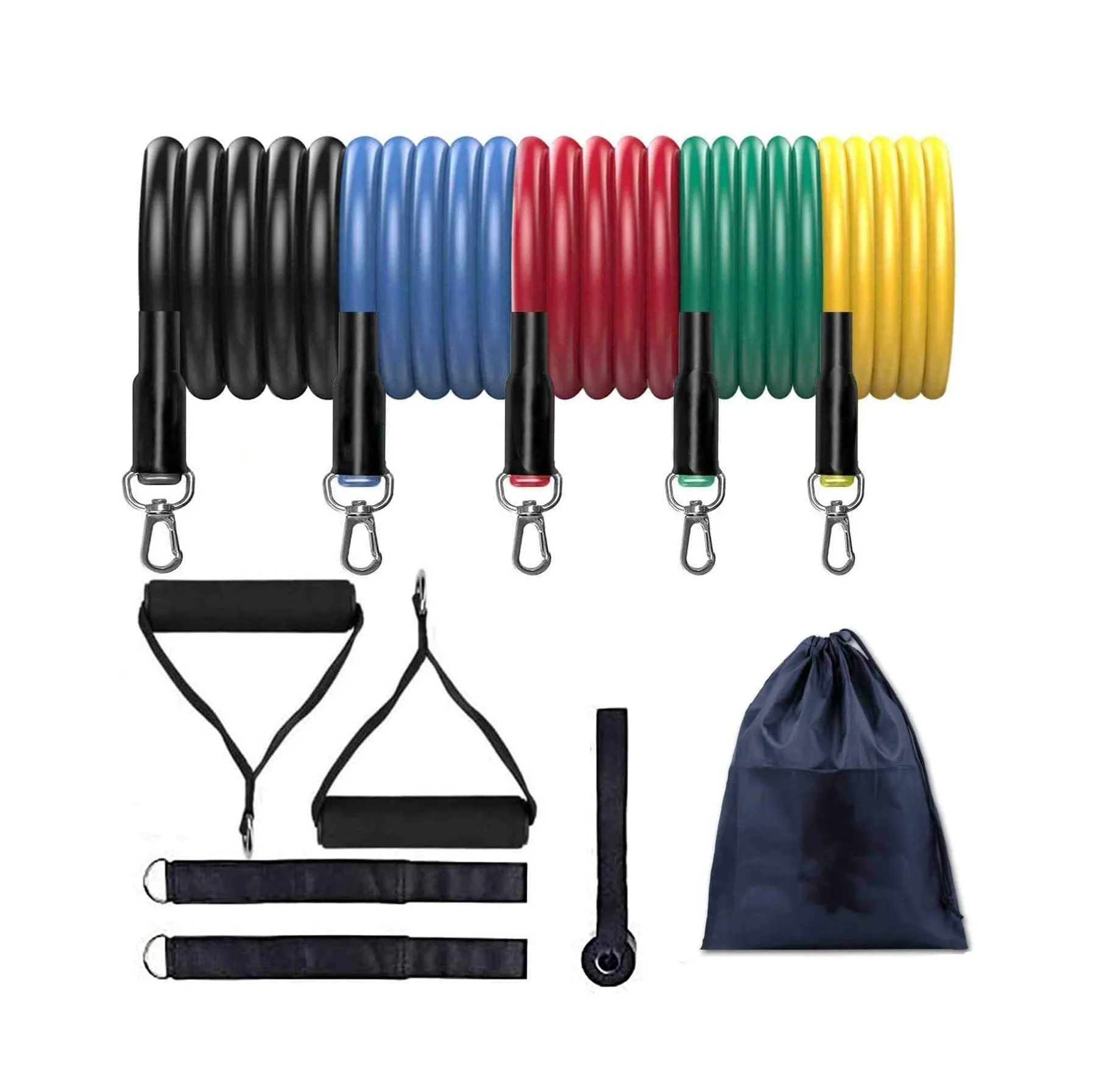 

11pcs set fitness latex resistance bands exercise tubes practical elastic training resistance tubes set, Black red yellow blue green