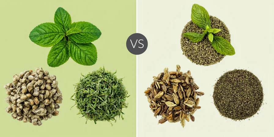 Different culinary scenarios showing use of fresh and dried herbs.
