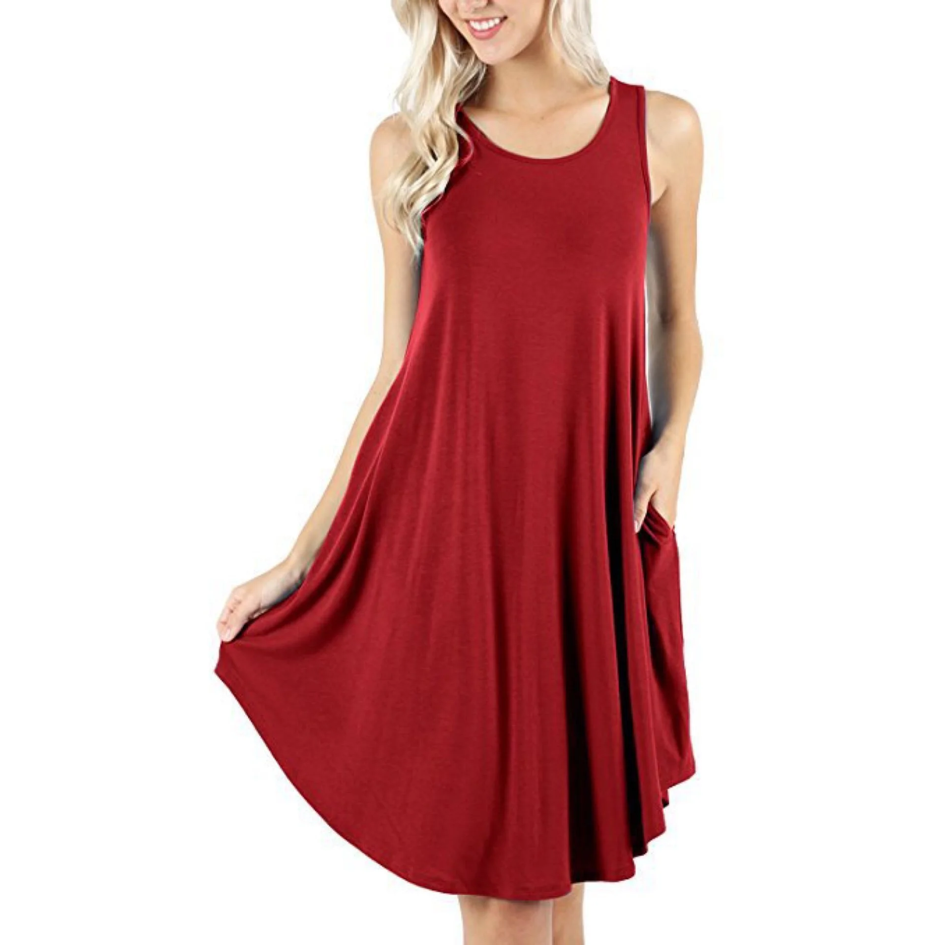 

T395 dress Tshirt dress pocket casual vest T-shirt sleeveless vest sun summer loose dress elastic navy black red Vestidos