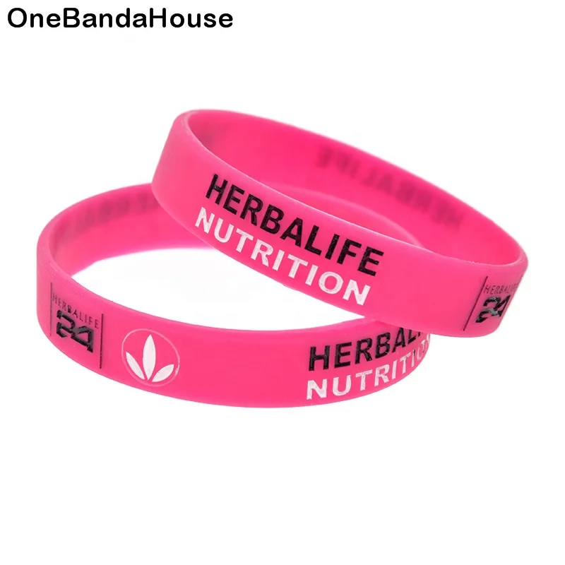

50PCS 24 Hour Nutrition Silicone Wristband for Promotional Gift 1/2 Inch Wide 2 Colors, Pink, black