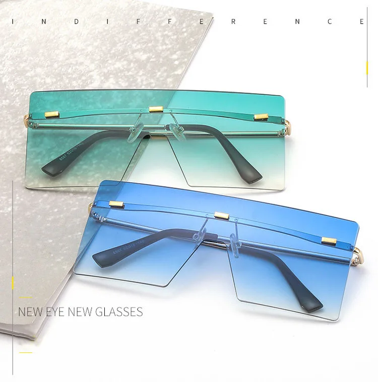 

New big frameless oversized shades woman square rimless designer glasses sunglasses, Picture shows