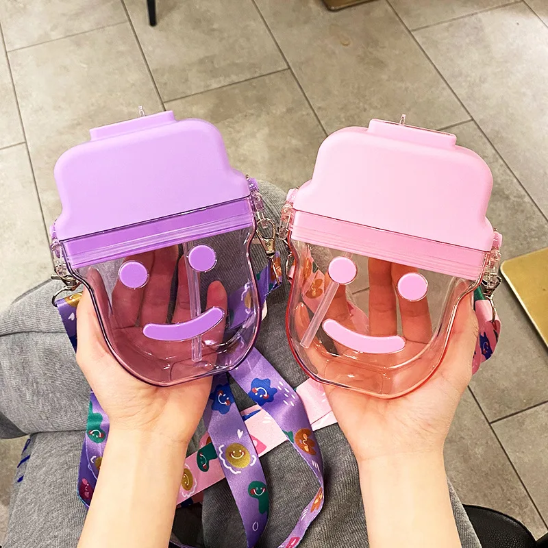 

Summer Best Selling Creative Ice Cream Plastic Water Bottle Messenger Bag Cup Purse Smiley Popsicle Drink Purse With Straw, Brown, green, pink, purple