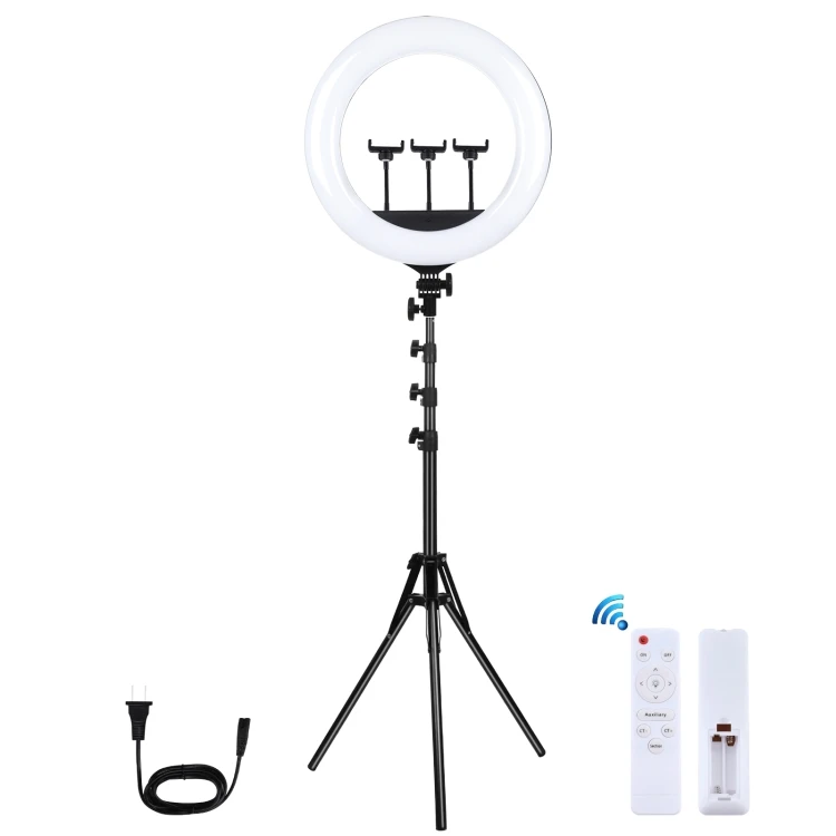 

PULUZ US Plug 18 inch 46cm Remote Control White Light LED Curved Ring Vlogging Photography Video Lights Tripod