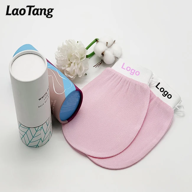 

Customized Package And Logo High Quality Pink Color Magic Skin Peeling Bath Gloves Body Exfoliating Gloves Dead Skin Remover