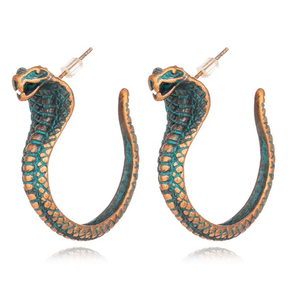 

Vintage Retro Personality exaggerated punk style ornaments Antique Blue snake earrings fashion trend earrings for Women Jewelry, Picture shows