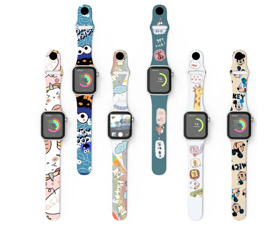 

custom printed watch strap For apple watch band SE/7/6/5/4/3 Watches Silicone Band, Multi-colors