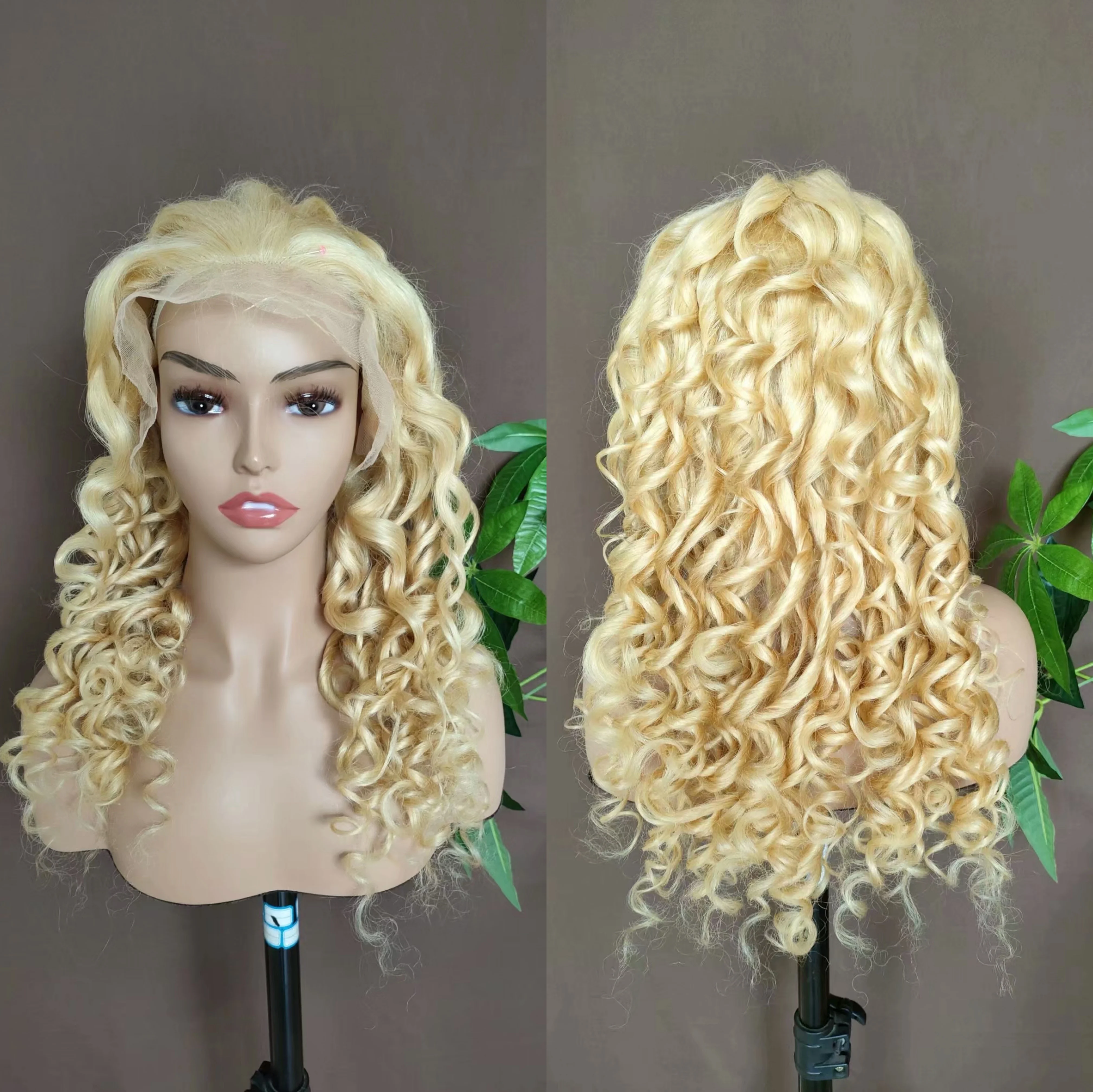 

Amara Hair new style 613 blonde bouncy wave frontal lace wig 613 blonde transparent lace front wig