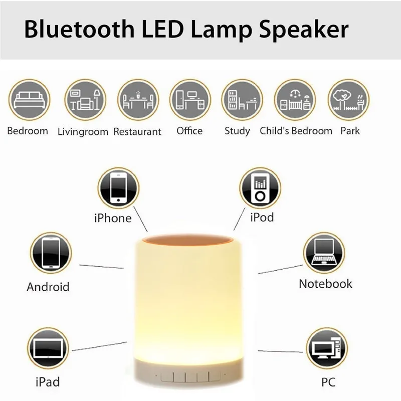 Bedside Table Night Light Bluetooths Portable Wireless Touch Control Color LED Speaker TF Card AUX-in Support - ANKUX.COM