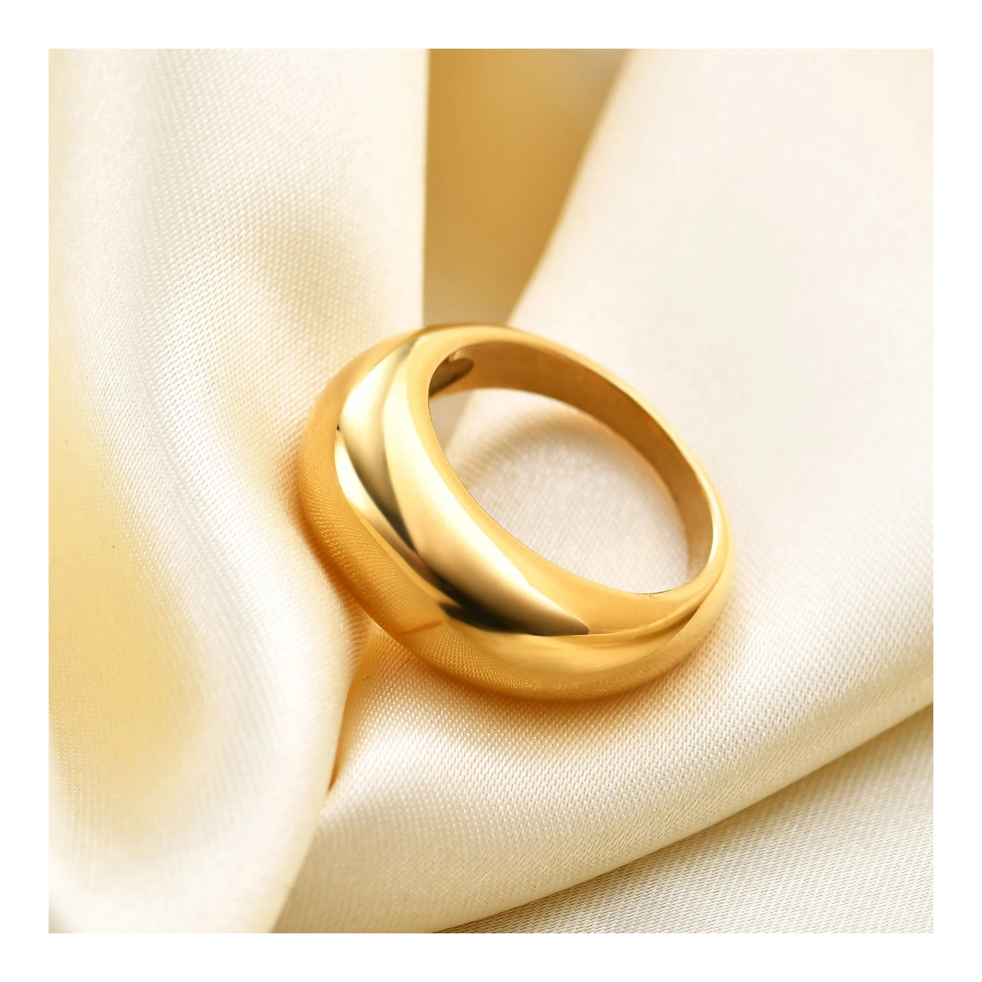 

ERESI Waterproof 18K Gold Plated Smooth Waterproof Arc Shape Bold Ring Punk Jewelry Stainless Steel Chunky Finger Ring