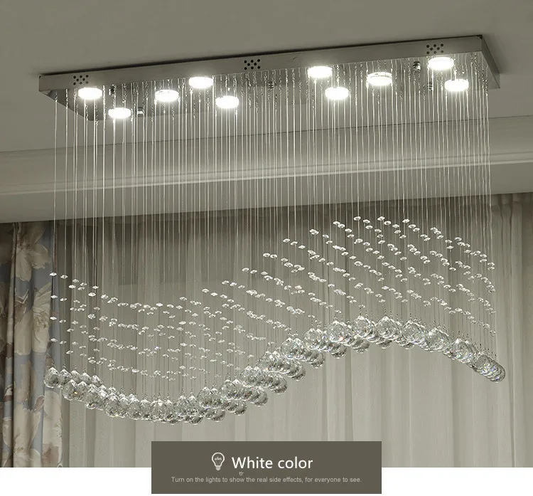 Modern Restaurant Rectangular Chandeliers K9 Crystal Lamp LED Wave Crystal Light Bar Restaurant Living Room Lights