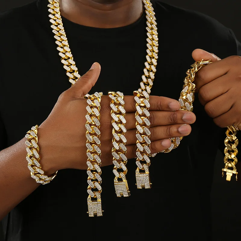 

20MM Men's bling jewelry rapper rock gift miami curb cuban iced out necklace hip hop chain gold silver jewelry cuban link chain