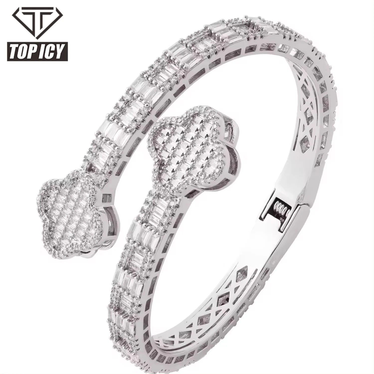 New Design Fashion Clover Jewelry Bracelets Bangles Hip Hop Women Men Bangles Sliver Gold Iced Out Jewelry