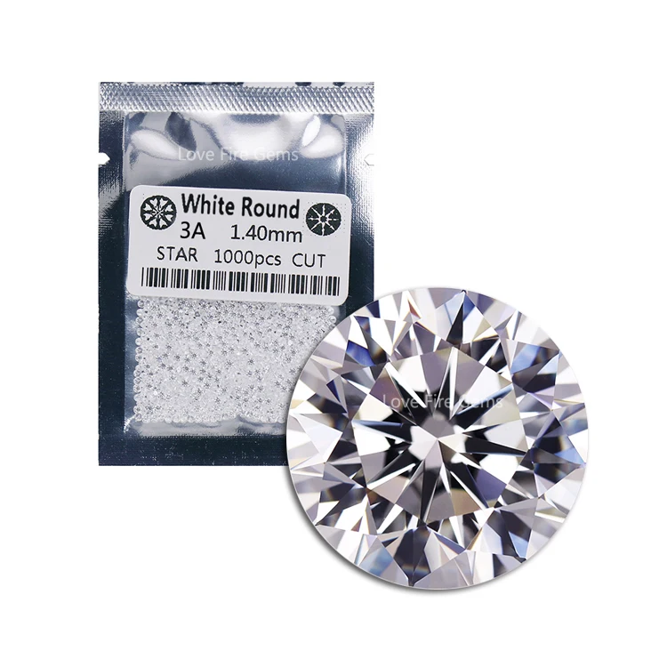 

1000pcs/pack wuzhou cz gems 1.4mm AAA grade cz stones round shape white color loose cubic zirconia