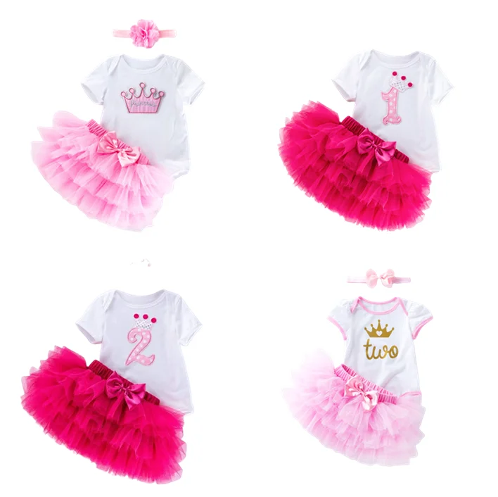 

Children Printing Cartoon Letter Short Sleeve Romper Pink Birthday Skirt Baby Float 1 Year Baby Suit For Summer, As pic shows, we can according to your request also