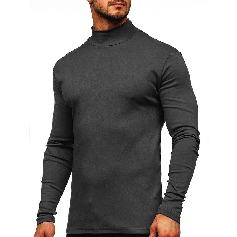 

High neck men's long-sleeved t-shirt men's bottoming shirt autumn and winter thickening warm tights full sleeve t shirt for men