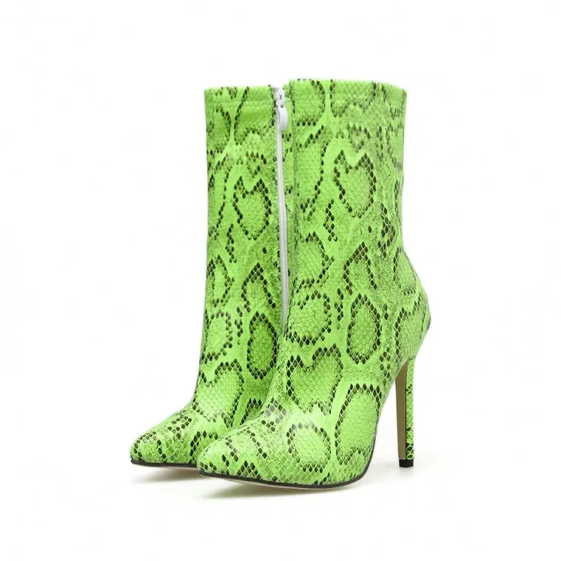 

New Trend Special Cool Green Snakeskin Young Ladies High Heel Shoes Sandal