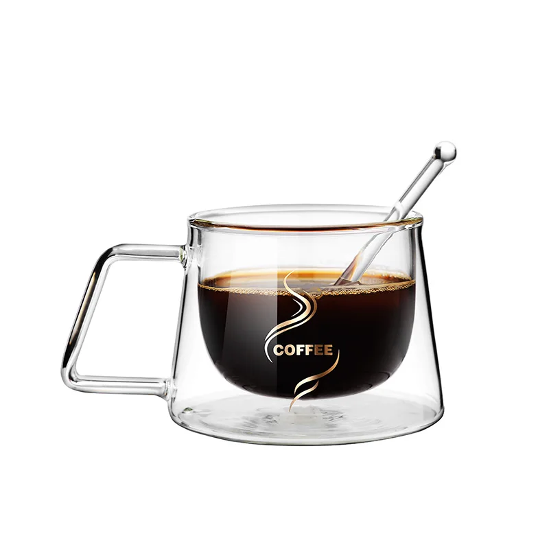 

High borosilicate Glass Double Coffee Cup home heat resistant Glass Cappuccino Cup Coffee Cup with handle mug, Clear