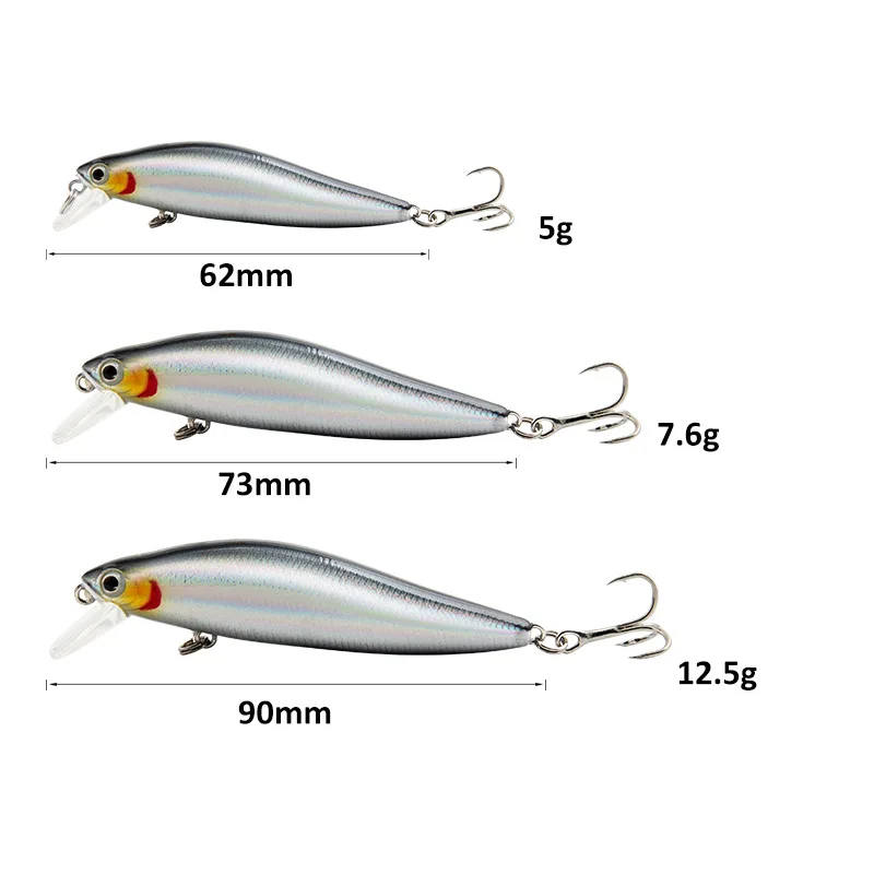 

Pesca Silver Slow Sinking Long-throw Mino Fishing Lures Kit Bait 7.3cm 7.6g 9cm 12.5g Dead Fly Fishing Gears Isca Leurre peche, 7colors