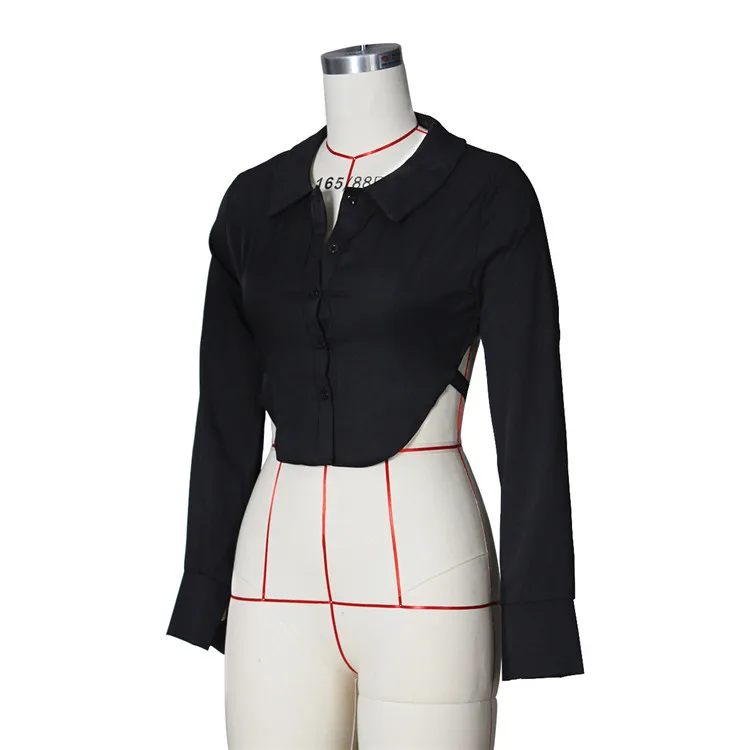 Turndown Neck Solid Button Up Ladies Crop Tops Shirts For Women Blouses Long Sleeve Shirts Women Shirts