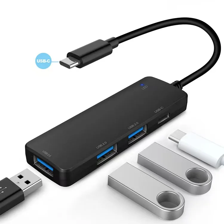 

Portable Multi Port Basics USB C to 4-Port USB 2.0 U-ltra-Mini Hub Adapter