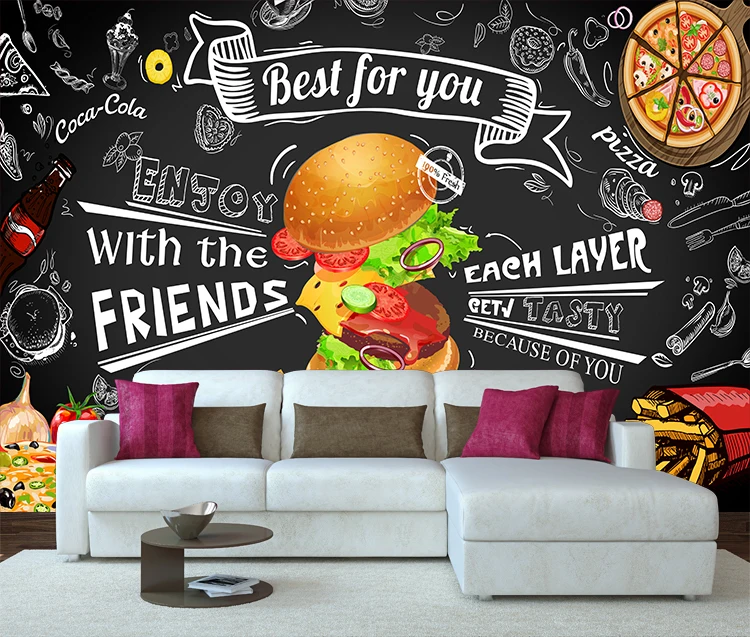 Hamburger Mural Wallpapers Fast Food Restaurant Cafe Background Wallpaper  Home Decoration - Buy 3d Wallpapers Home Decoration,3d Design Wallpaper,Custom  Wall Mural Product on 