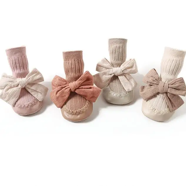 

Autumn Winter Baby Girls Socks Newborn Bowknot Socks Infant Baby Anti Slip Soft Cotton Floor Sock Shoes, Shown