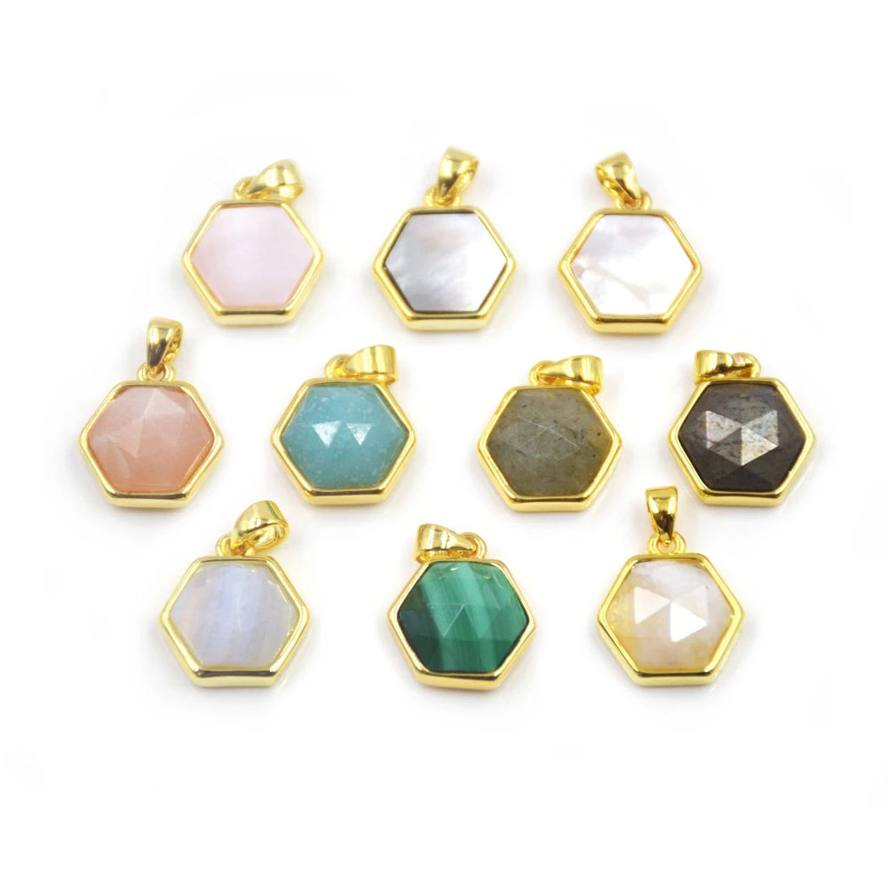 

Natural elegant crystal quartz hexagon Shape Charms faceted buyers gemstone girl bracelets pendant Necklace Jewelry buyers, Multi natural pendant