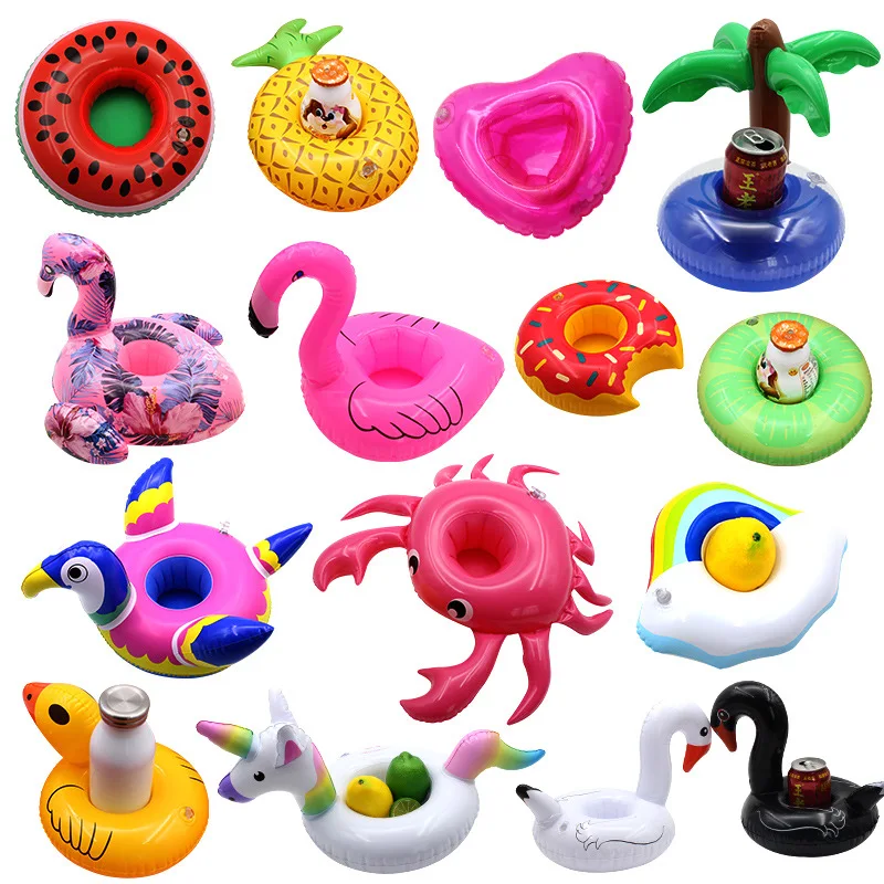 

2022 New arrival pvc material pool toy flamingo unicorn conut tree portavasos inflable inflatable drink cup holder floaters, Customized color