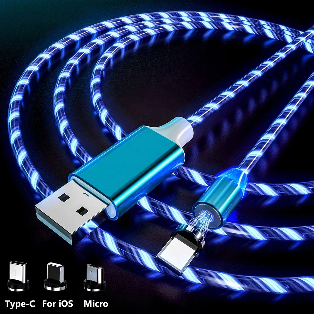 

Wholesale Magnetic Fast Charging USB Cable Flowing Light Phone Accessories Cable USB Led Luminous Micro Lighting Data Cables, White & blue & red & green