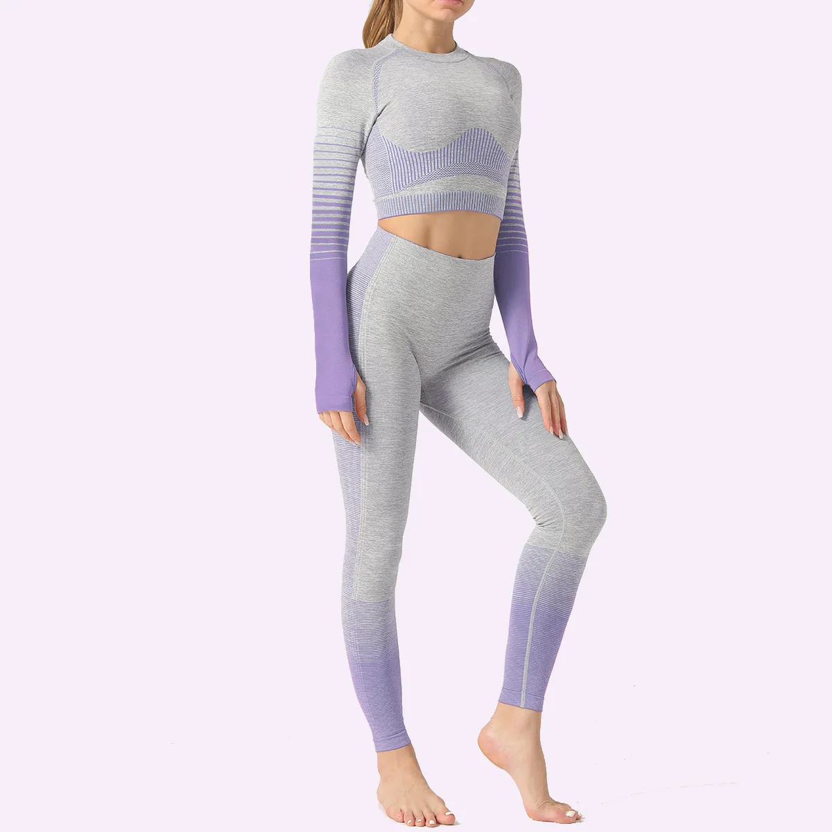 

Seamless Fitness Yoga Long Sleeve Set Sports Suit High Waist Gym Tight Butt LiftPush Up Leggings Suit For Women, Multi color optional