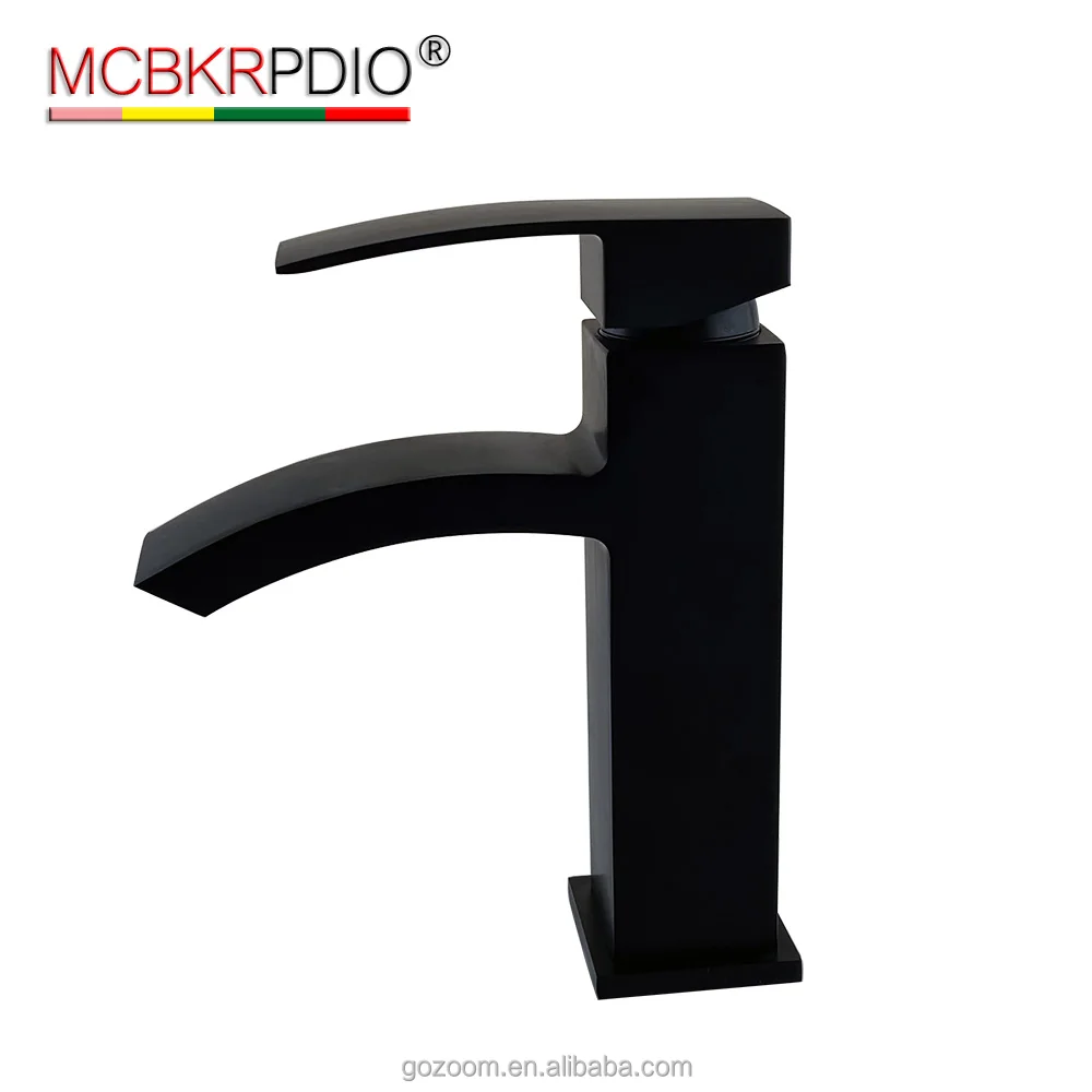 

MCBKRPDIO Bathroom Vessel Sink Faucet Single Handle Black Finish Waterfall Spout 1 Hole Deck Mount Lavatory Elegant Tall Tap