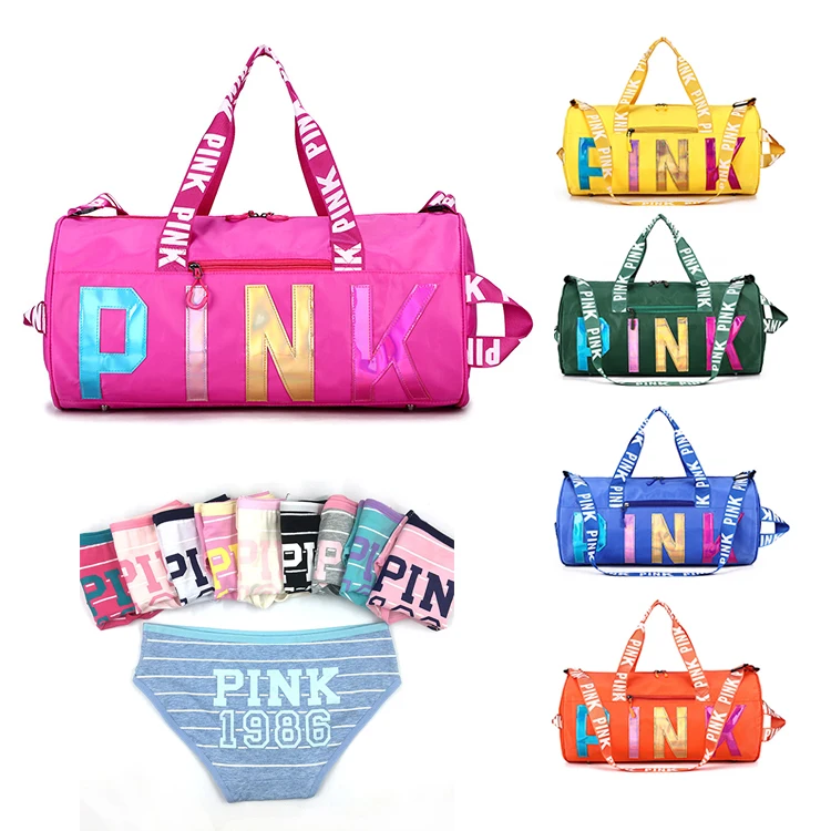 

Wholesale Waterproof Women Luggage Travel Bag Gym Overnight Duffle Bag Travelling Sports Pink Duffel Bag And Underwear Set