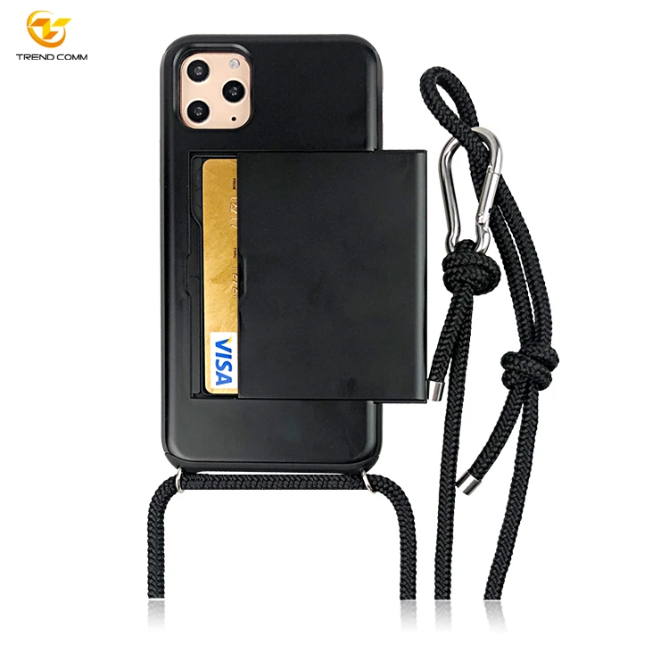 

PPM Crossbody Strap Mountaineering buckle TPU PC Hrad Phone Case For Iphone 11Pro Max With Card, Black, blue,pink, red, white