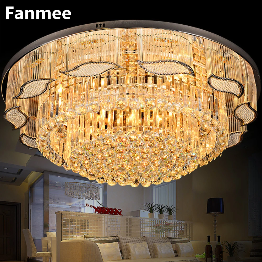 

New Luxury Golden Living Room Crystal Round Ceiling Lamp Light In The Bedroom Creative Atmosphere Chandelier Lamps Lighting