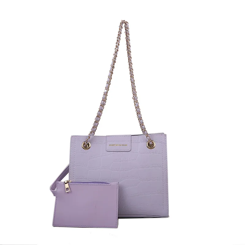 

New Fashion Alligator Designer Single Shoulder Women Bags Two Piece One Set Long Metal Chain Crossbody Lady Casual Tote Handbag, White,black,purple,orange,khaki,yellow