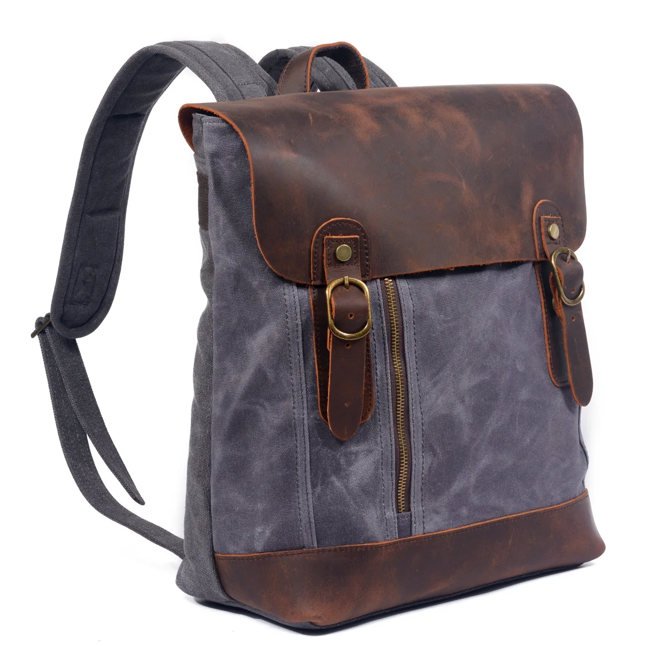 

SB136 Vintage casual canvas wax stitching leather backpacks mens large capacity computer backpack bag genuine customized