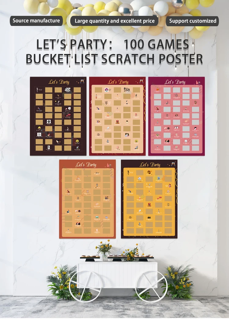 Custom 100 Things To Do Bucket List Scratch Off Poster, 50 Games Party Scratch Off Poster
