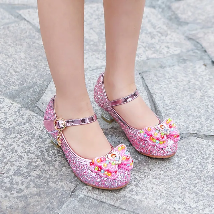 

2021 spring new low heel girls' princess shoes school performance shoes lovely crystal single shoes daily life, Pink,sliver,blue