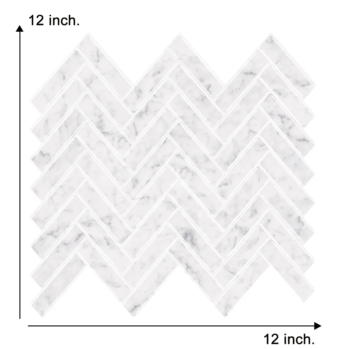 

Home Art Wall Tiles 3D Effect Mosaics Sticker 12*12 inch White marble herringbone wall tiles waterproof for bathroom kitchen