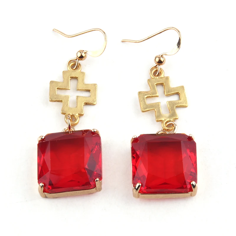 Newest Lady Gift 5.3cm Earring Cubic Zircon Square Pendant Earring Alloy Pierced Cross Stud Earrings