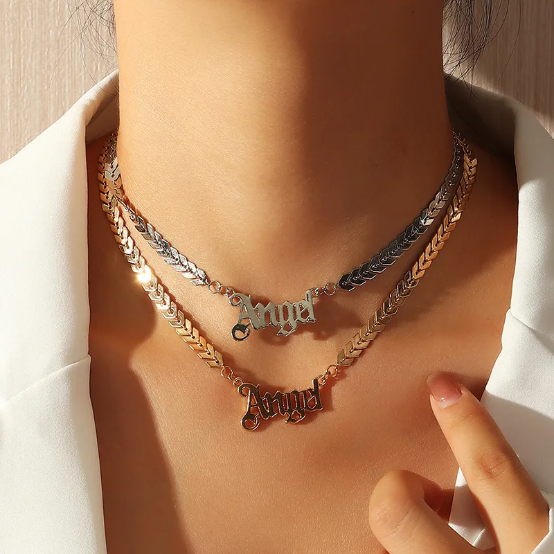 

2021 fashion gold plated two layer angel pendant necklace