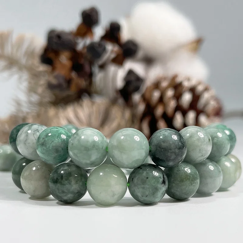 

Natural Burma Jade Beads Emerald Smooth Stone Round Gemstone Loose Beads for Jewelry Making Craft