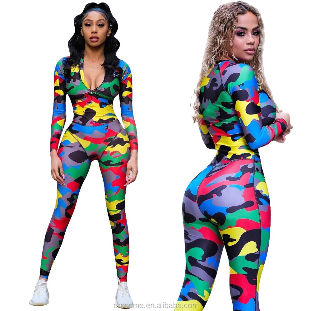 

MT35-3104 Women camo print short bodycon jumpsuit