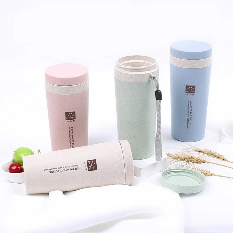 400ML Double-wall Insulation Wheat Fiber Straw Coffee Cup Travel Mug Leakproof