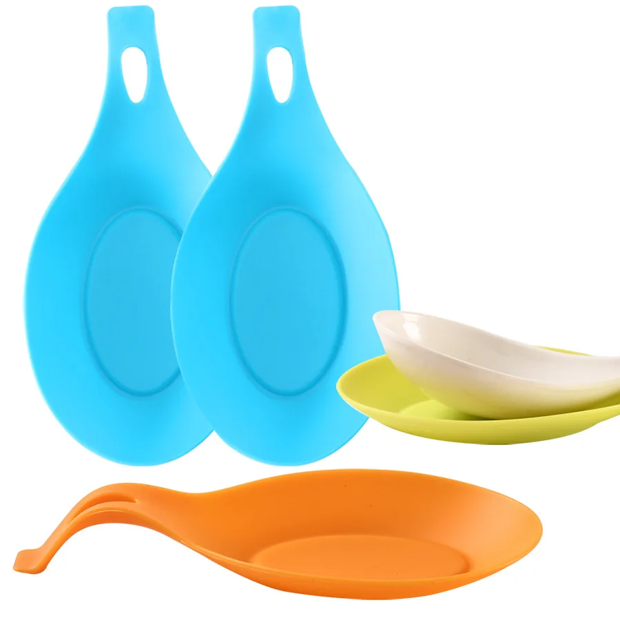 

Silicone Ladle Holder Large Almond Shape Heat Resistant Kitchen Utensil Pot Clip Soup Spoon Rest, Red,orange,blue,green